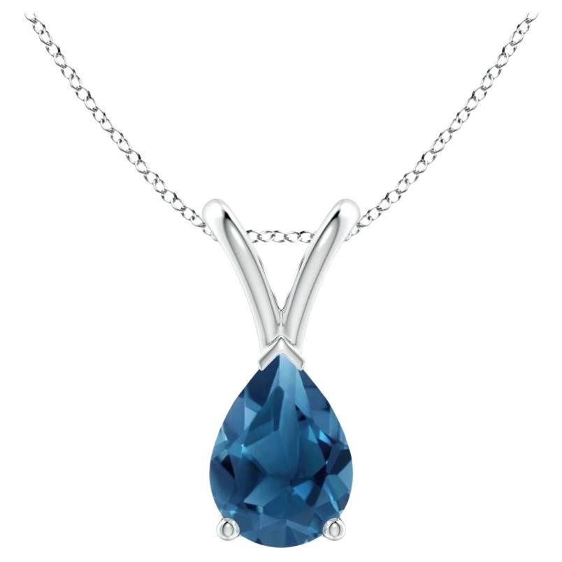 ANGARA Natural Pear-Shaped 0.80ct London Blue Topaz Pendant in Platinum For Sale
