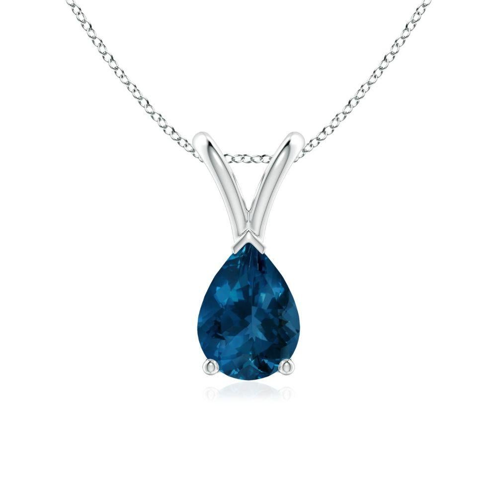 ANGARA Natural Pear-Shaped 0.80ct London Blue Topaz Pendant in Platinum