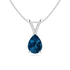 ANGARA Pendentif en platine avec topaze bleue de Londres en forme de poire naturelle de 0.80 carat