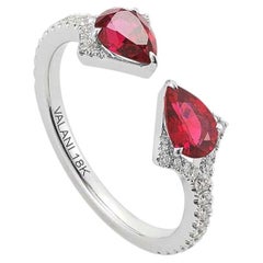 Natural Pear Shaped Rubies & Diamonds Open Style Ring