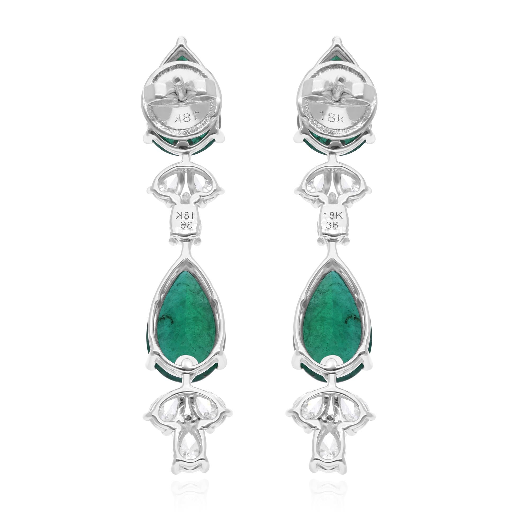 Pendientes Esmeralda Zambiana Pera Natural SI/H Diamante Joyas de Oro Blanco de 18 Kilates en Nuevo estado para la venta en Diera, Dubai