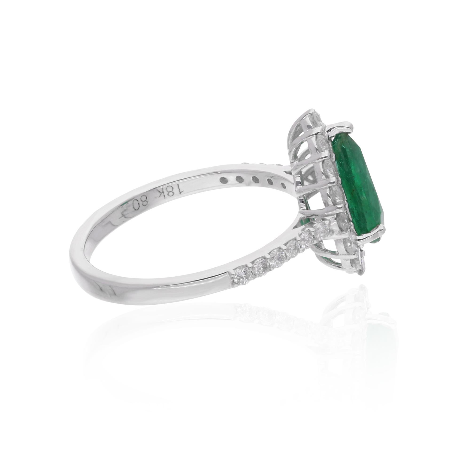 Natural Pear Zambian Emerald Gemstone Cocktail Ring Diamond 14 Karat White Gold In New Condition For Sale In Diera, Dubai