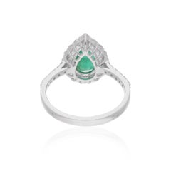 Natural Pear Zambian Emerald Gemstone Cocktail Ring Diamond 18 Karat White Gold