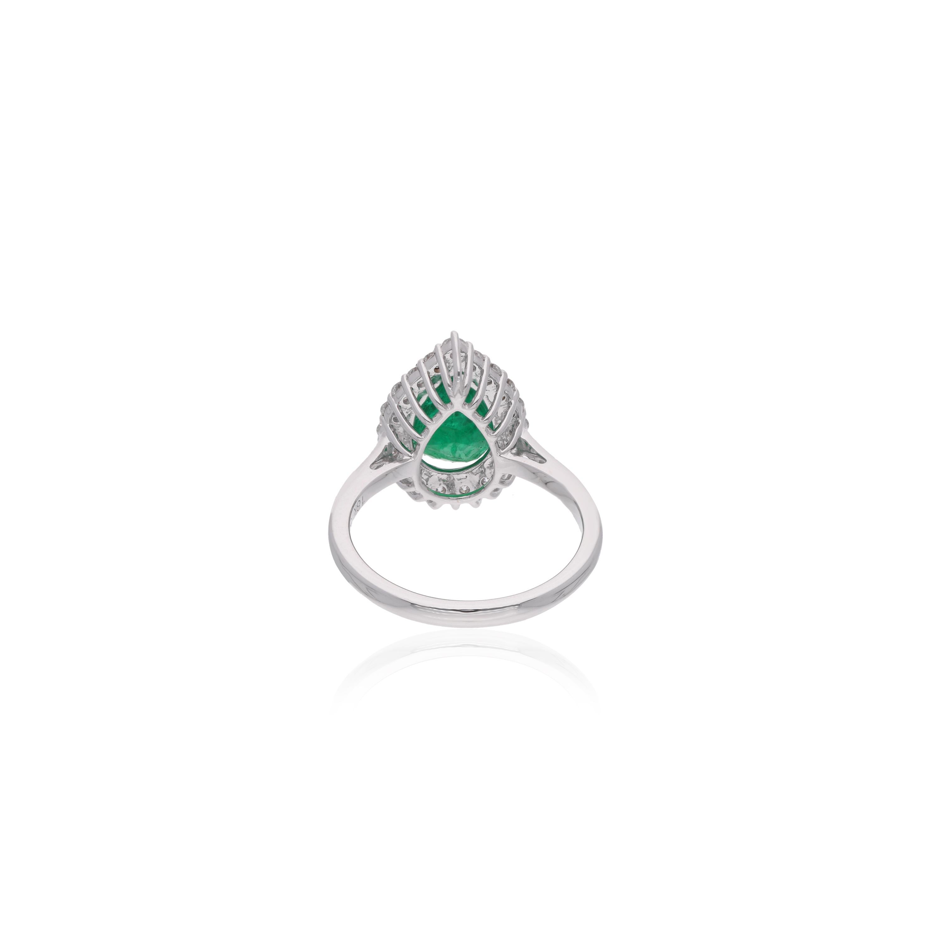 Modern Natural Pear Zambian Emerald Gemstone Cocktail Ring Diamond 18 Karat White Gold For Sale
