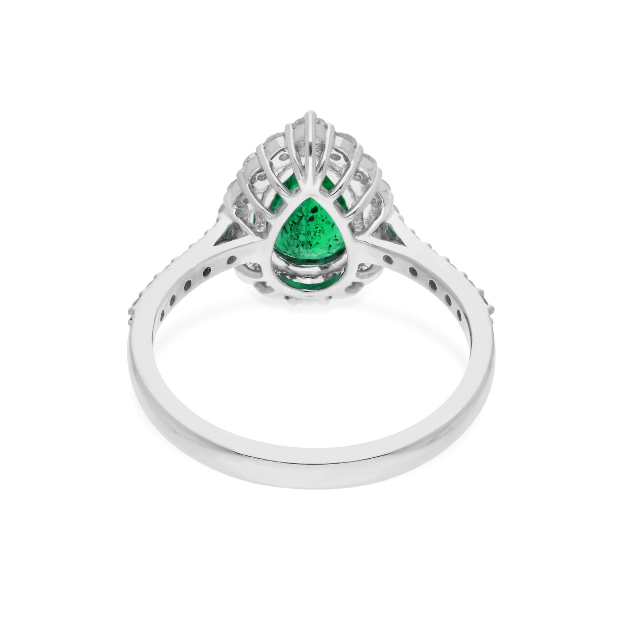 Modern Natural Pear Zambian Emerald Gemstone Ring Diamond 14 Karat White Gold Jewelry For Sale