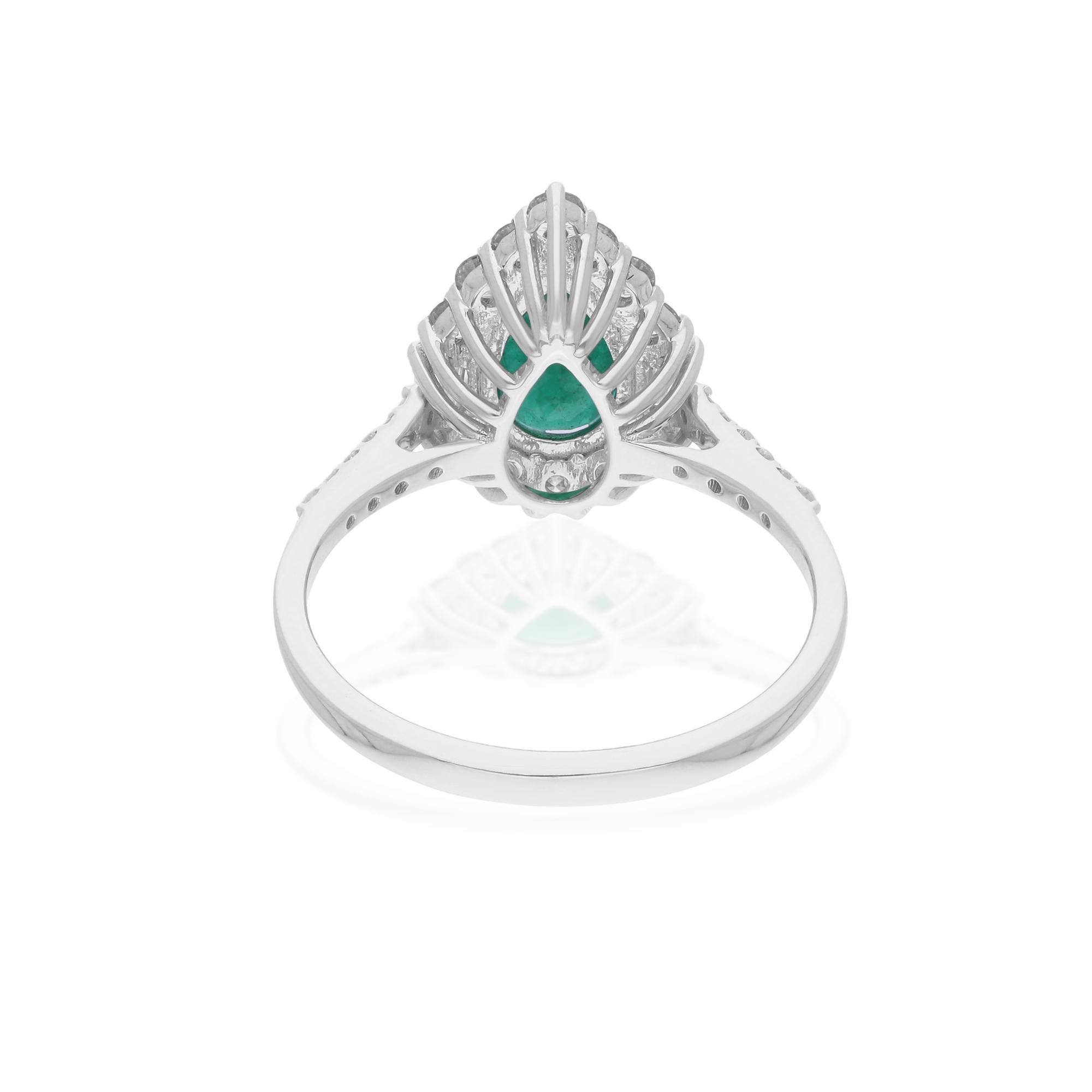Natural Pear Zambian Emerald Ring SI/HI Diamond 14 Karat White Gold Fine Jewelry In New Condition For Sale In Diera, Dubai