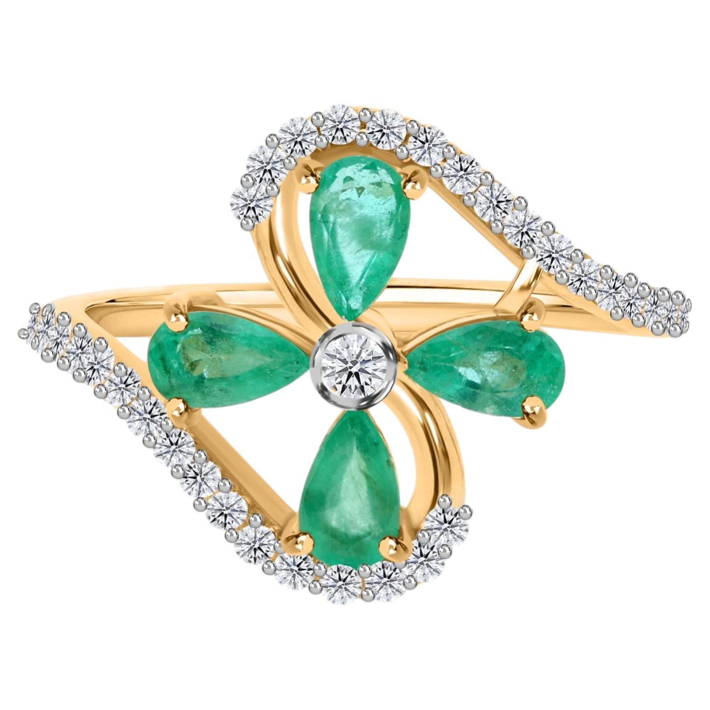 Smeraldo naturale a pera dello Zambia SI/H Anello con diamante Oro giallo 14 carati Gioielli di pregio