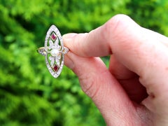 Natürliche Perle 0,12 Karat Rubin und 0,59 Karat Diamant 18k Gelbgold Kleid Ring