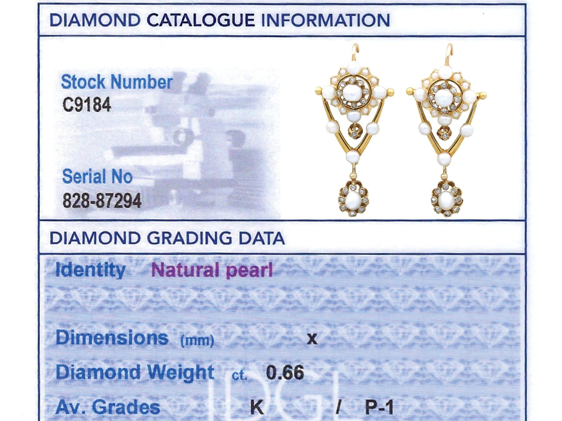 Orecchini con perle naturali, diamanti da 0,66 carati e smalto, oro giallo 9k in vendita 5