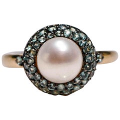 Natural Pearl 0.7 Carat Round Alexandrite 14 Karat Yellow Gold Ring Jewelry