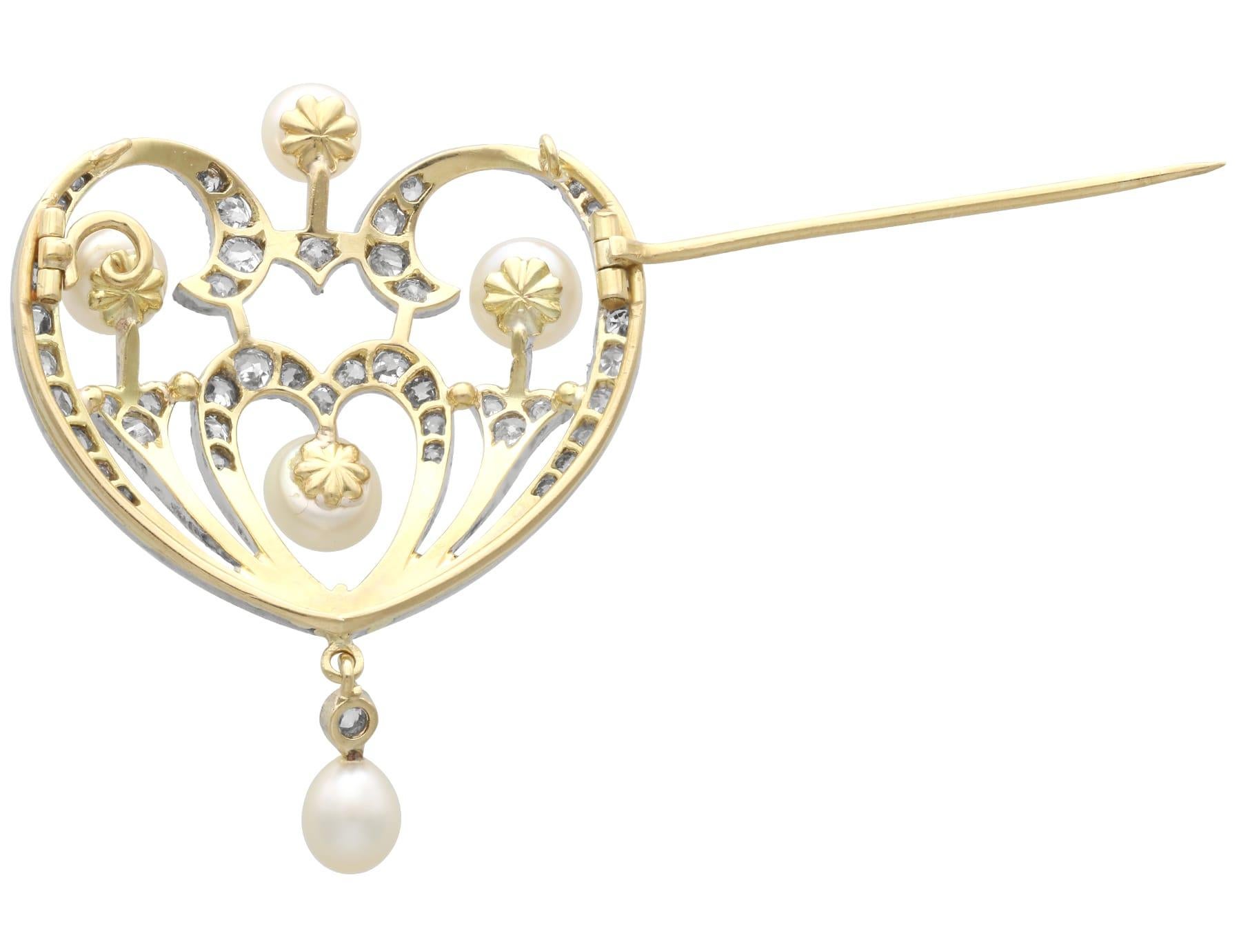 Broche pendentif en or jaune 12 carats avec perles naturelles de 0,95 carat et diamants, c. 1900 en vente 5