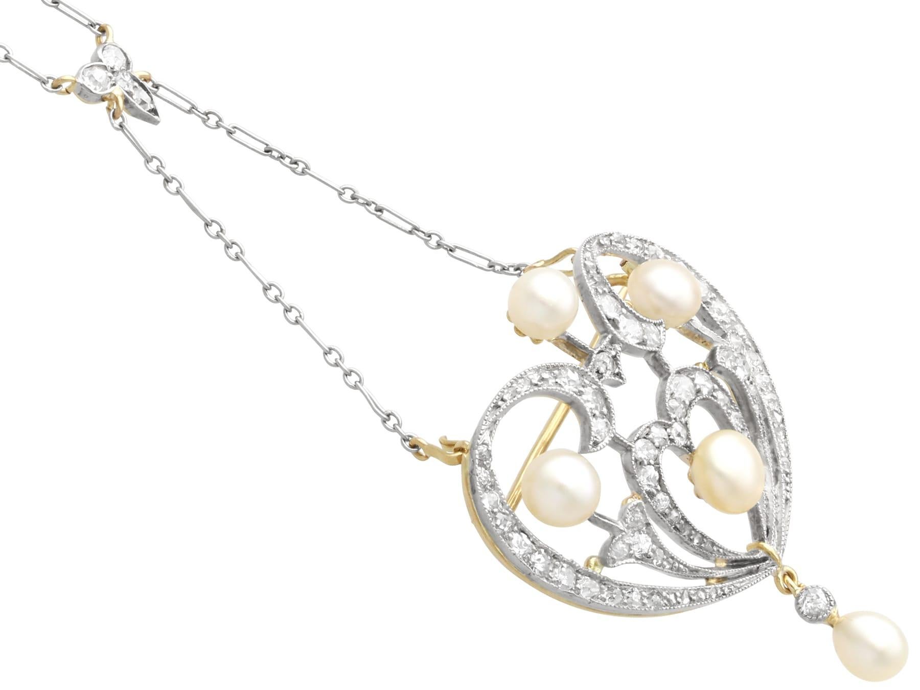 Broche pendentif en or jaune 12 carats avec perles naturelles de 0,95 carat et diamants, c. 1900 en vente 6