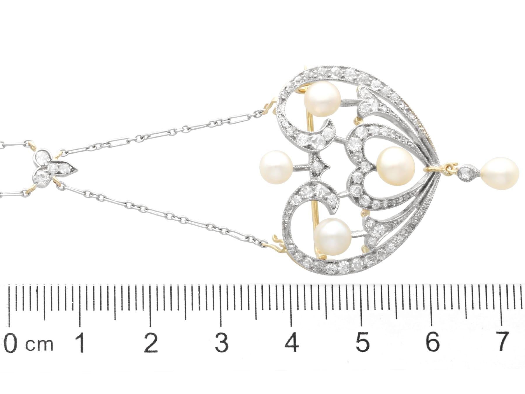 Broche pendentif en or jaune 12 carats avec perles naturelles de 0,95 carat et diamants, c. 1900 en vente 7
