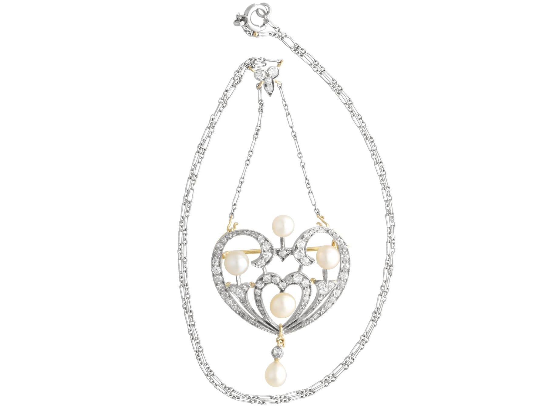 Broche pendentif en or jaune 12 carats avec perles naturelles de 0,95 carat et diamants, c. 1900 Excellent état - En vente à Jesmond, Newcastle Upon Tyne