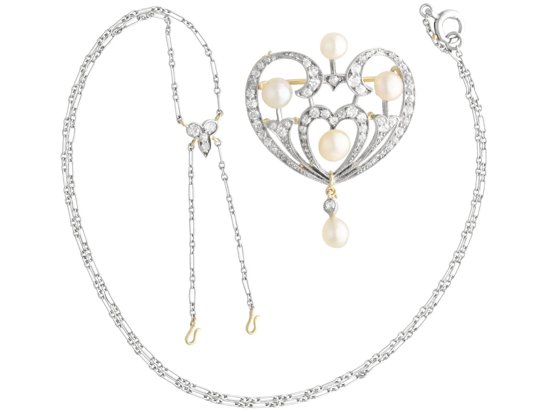 Broche pendentif en or jaune 12 carats avec perles naturelles de 0,95 carat et diamants, c. 1900 Unisexe en vente
