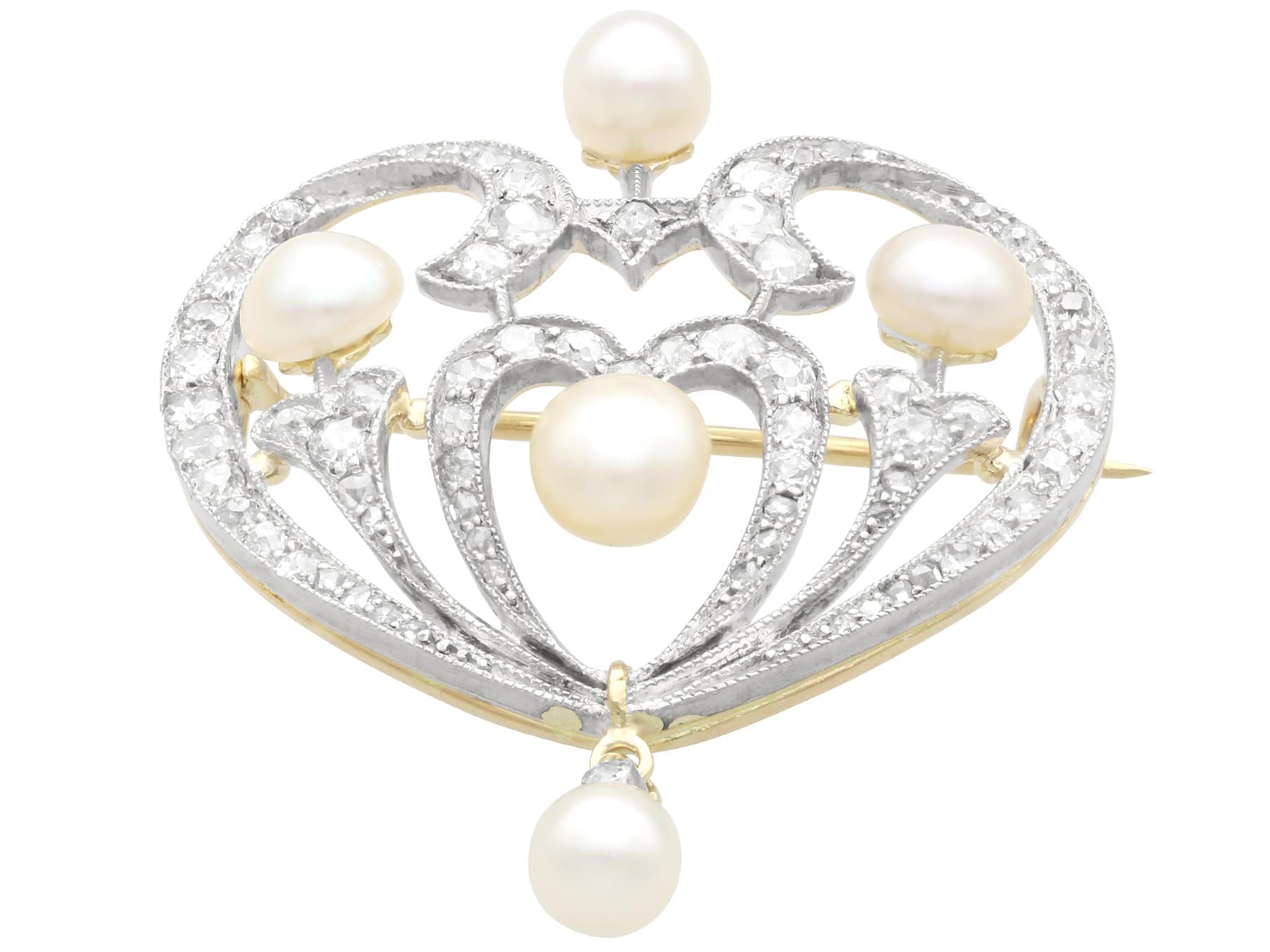 Broche pendentif en or jaune 12 carats avec perles naturelles de 0,95 carat et diamants, c. 1900 en vente 3
