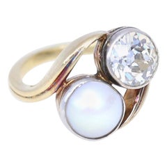 Natural Pearl 1.8 Carat Diamond Ring Certified Russia, 1920
