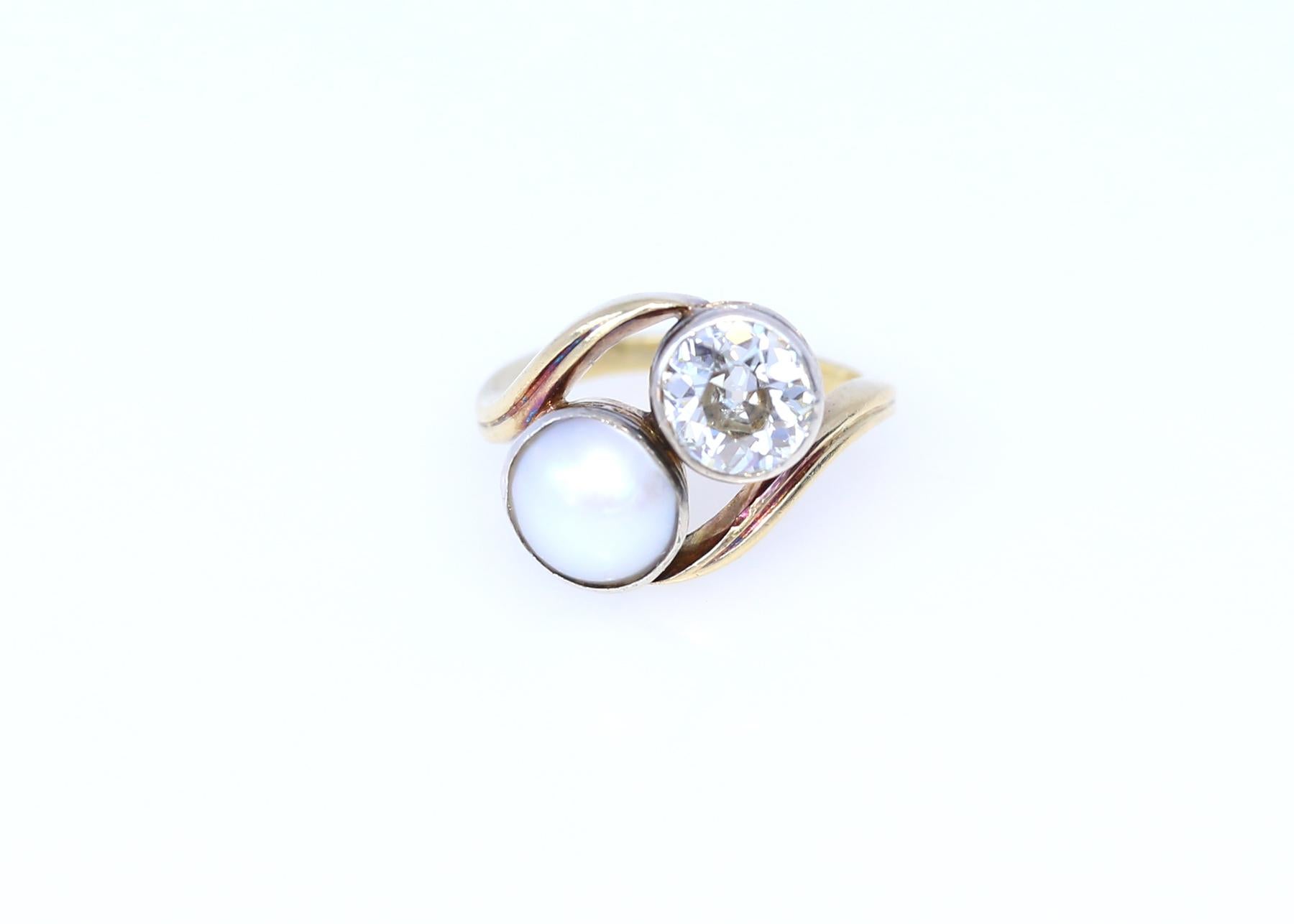 Natural Pearl 1.8 Carat Diamond Ring Certified Russia, 1920 4