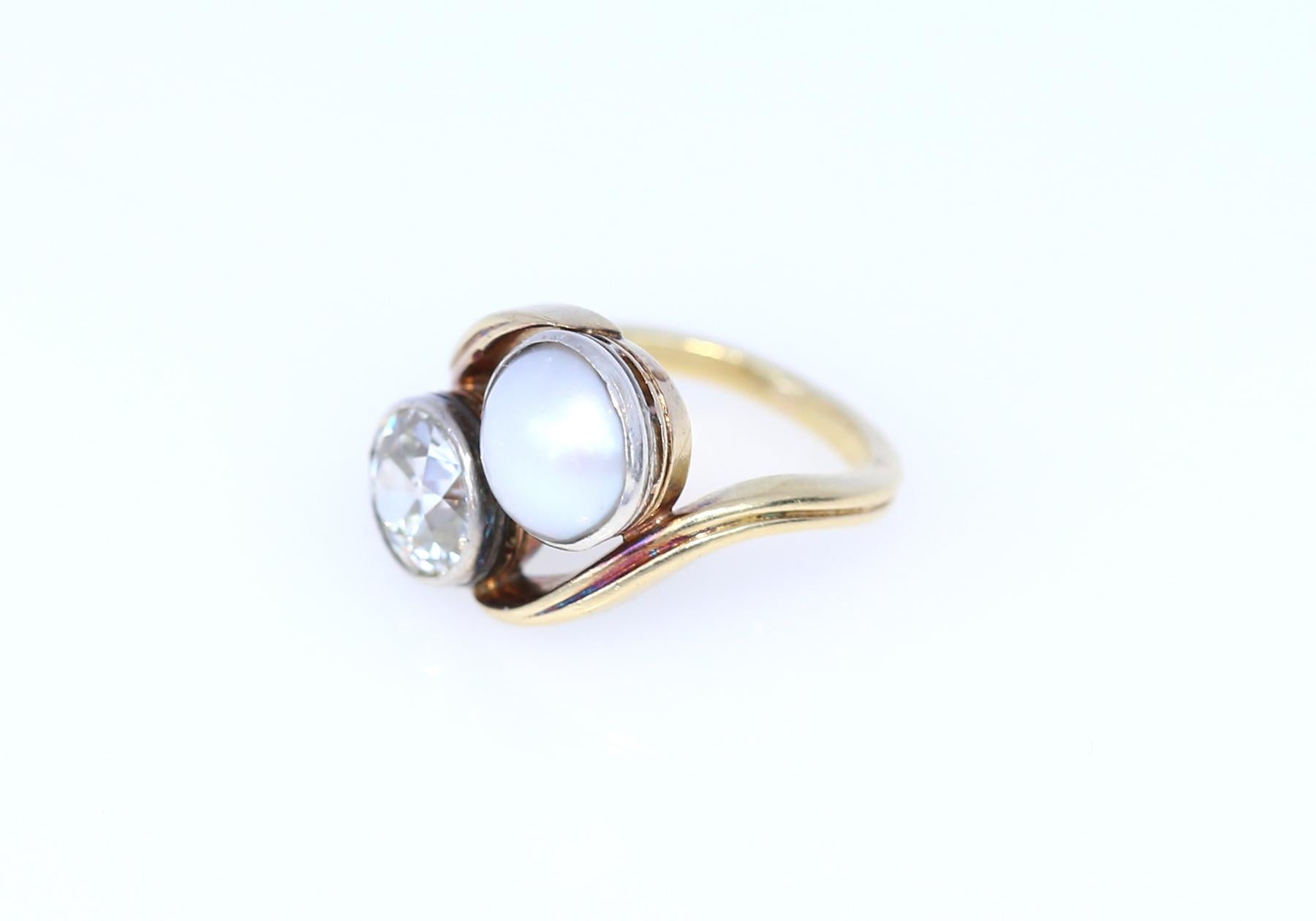 Natural Pearl 1.8 Carat Diamond Ring Certified Russia, 1920 3