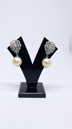 Designer 14K Gold Pearl 33.40ct & Diamond 1.83ct Stud Earrings