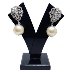 Designer 14K Gold Pearl 33.40ct & Diamond 1.83ct Stud Earrings