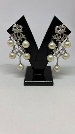 Designer 14K Gold Pearl and Diamond Earrings, 49.47ct & 1.35ct