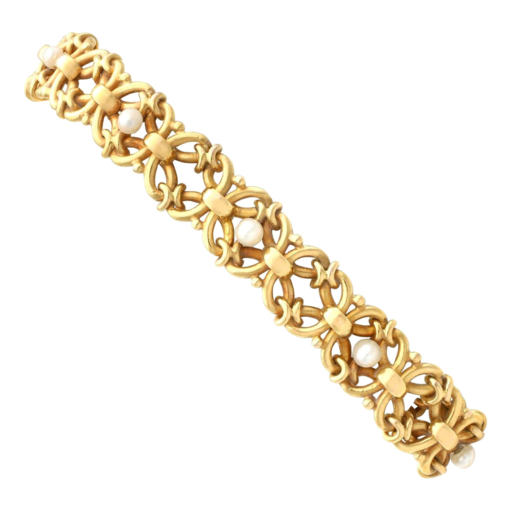 Bracelet français ancien en or jaune 18 carats et perles naturelles, c. 1890