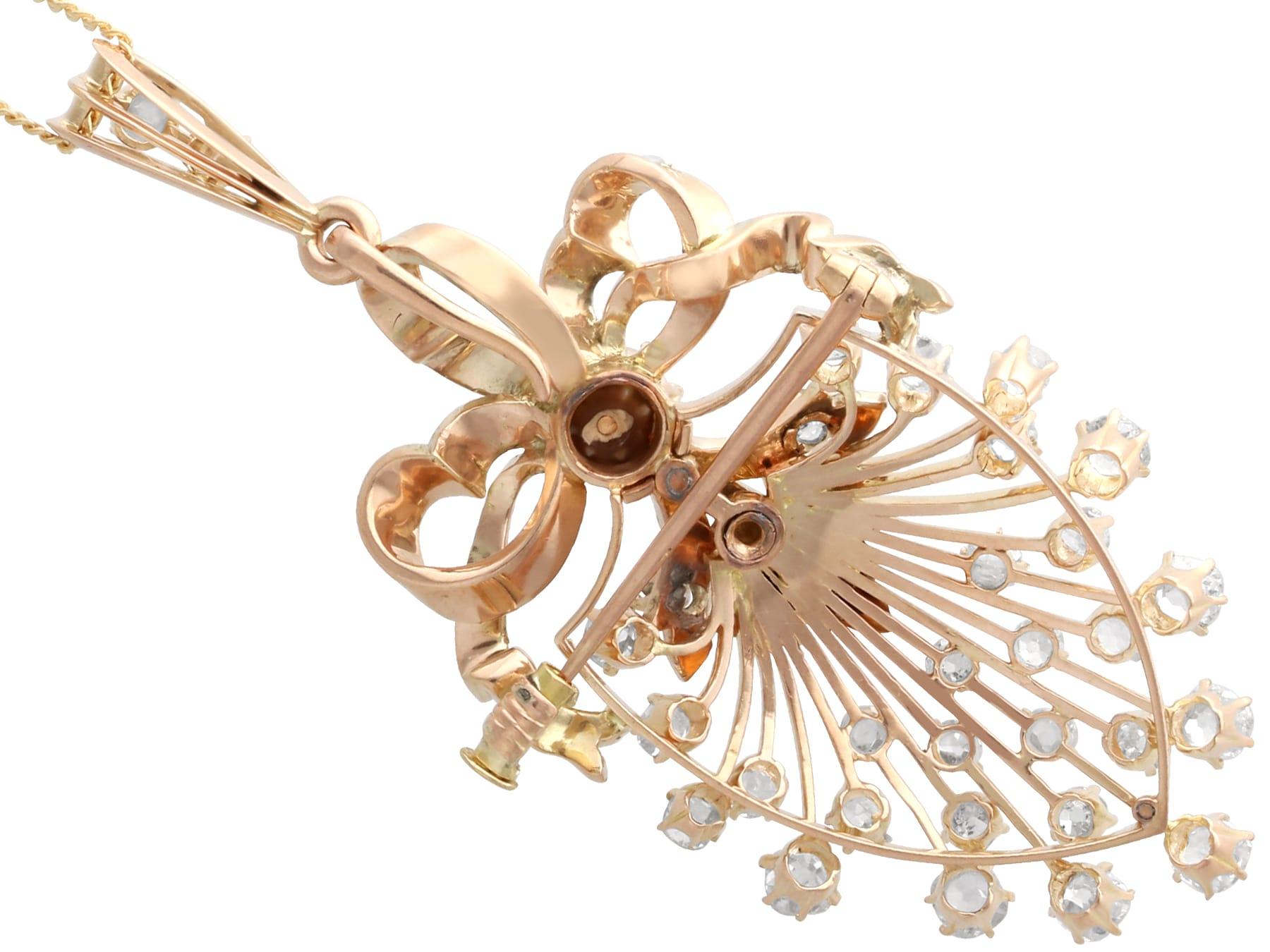 Natural Pearl and 4.84 Carat Diamond 18k Yellow Gold Pendant / Brooch Circa 1880 en vente 4