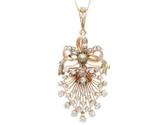 Natural Pearl and 4.84 Carat Diamond 18k Yellow Gold Pendant / Brooch Circa 1880