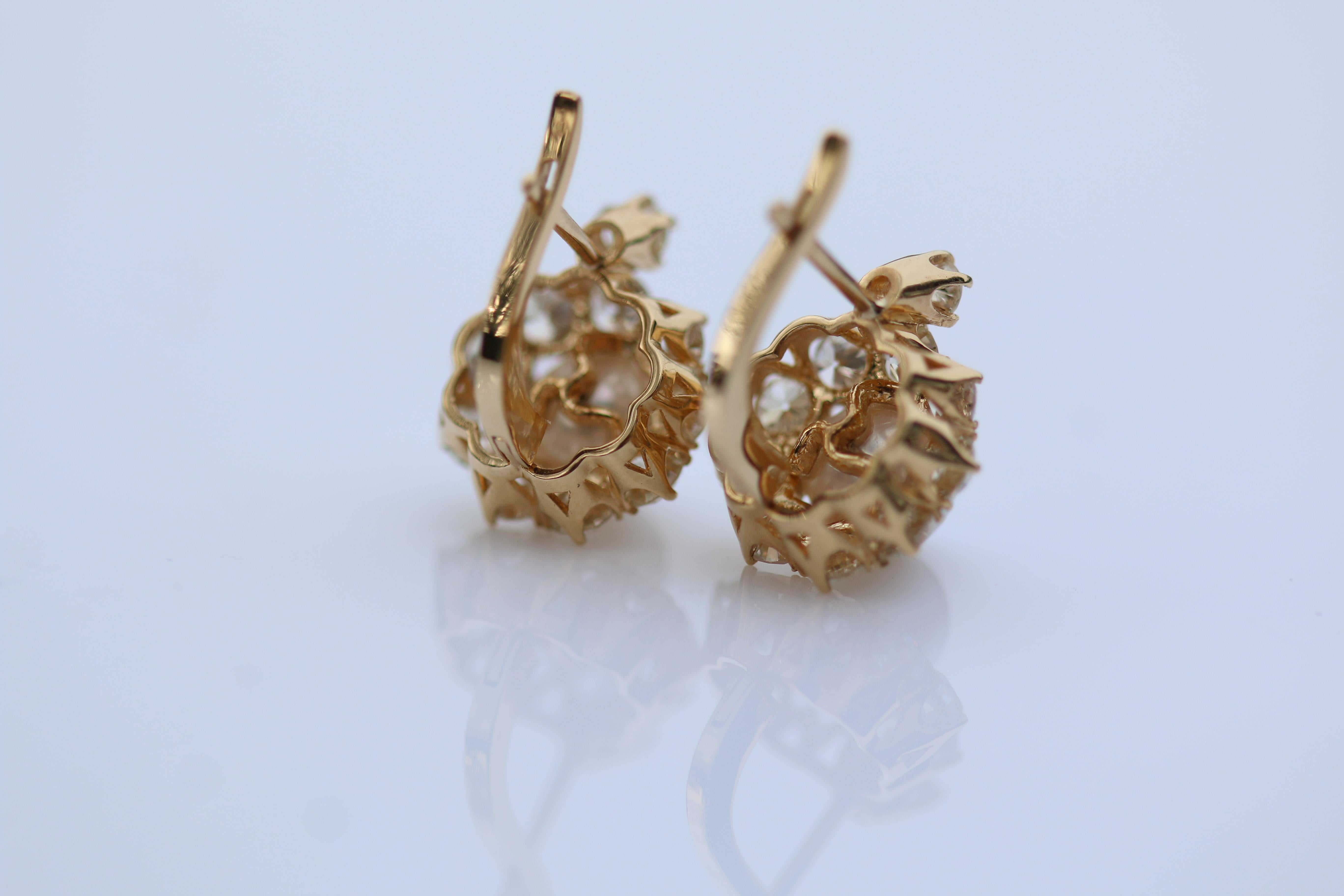 Old European Cut Natural Pearl and Diamond 18 Karat Yellow Gold Earrings