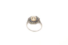 Natural Pearl and Diamond and Sapphire Platinum Ring, circa 1910