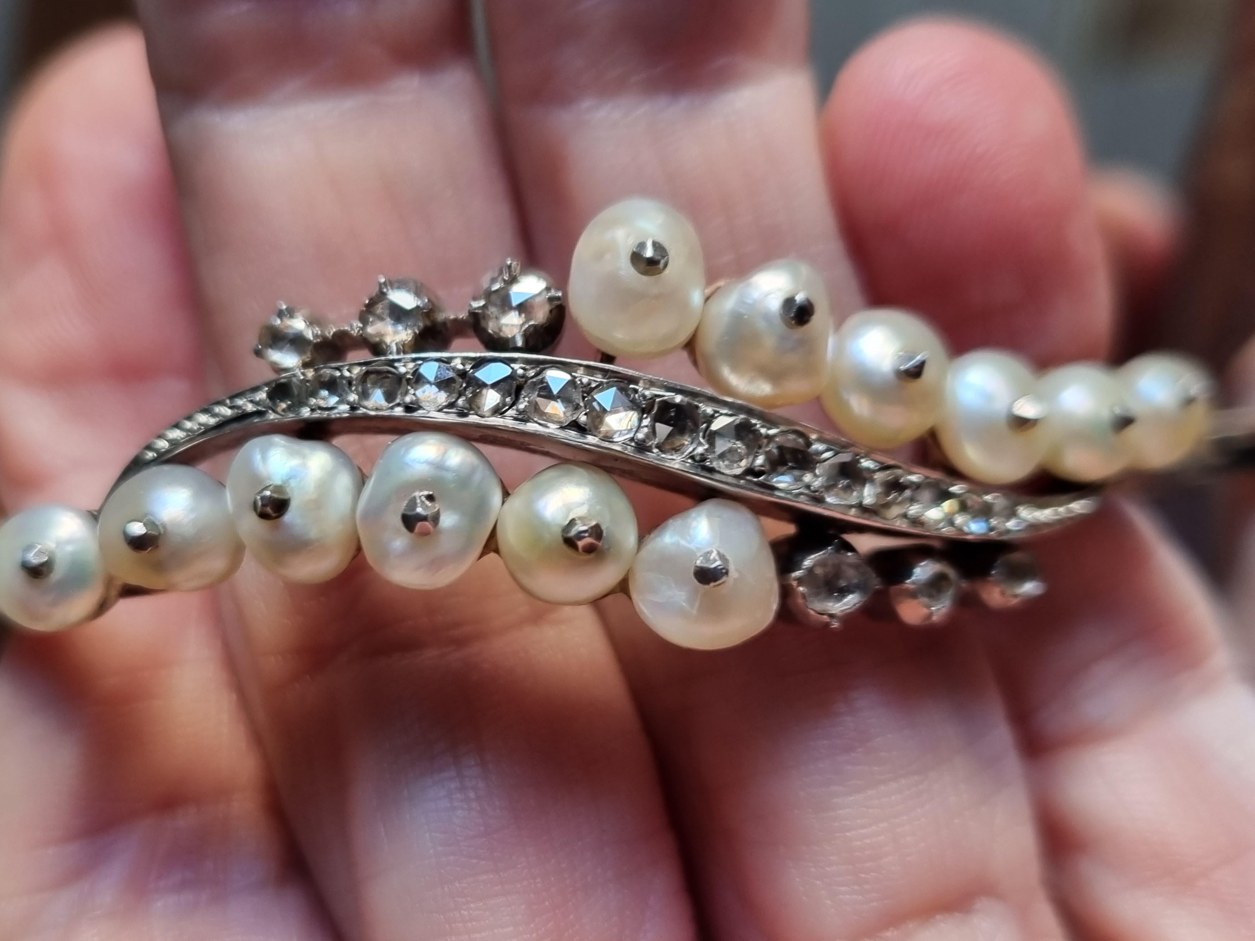 Antique Natural Pearl and Diamond Bangle Bracelet, Late Georgian (1830) For Sale 4