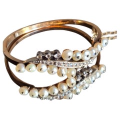 Antique Natural Pearl and Diamond Bangle Bracelet, Late Georgian (1830)