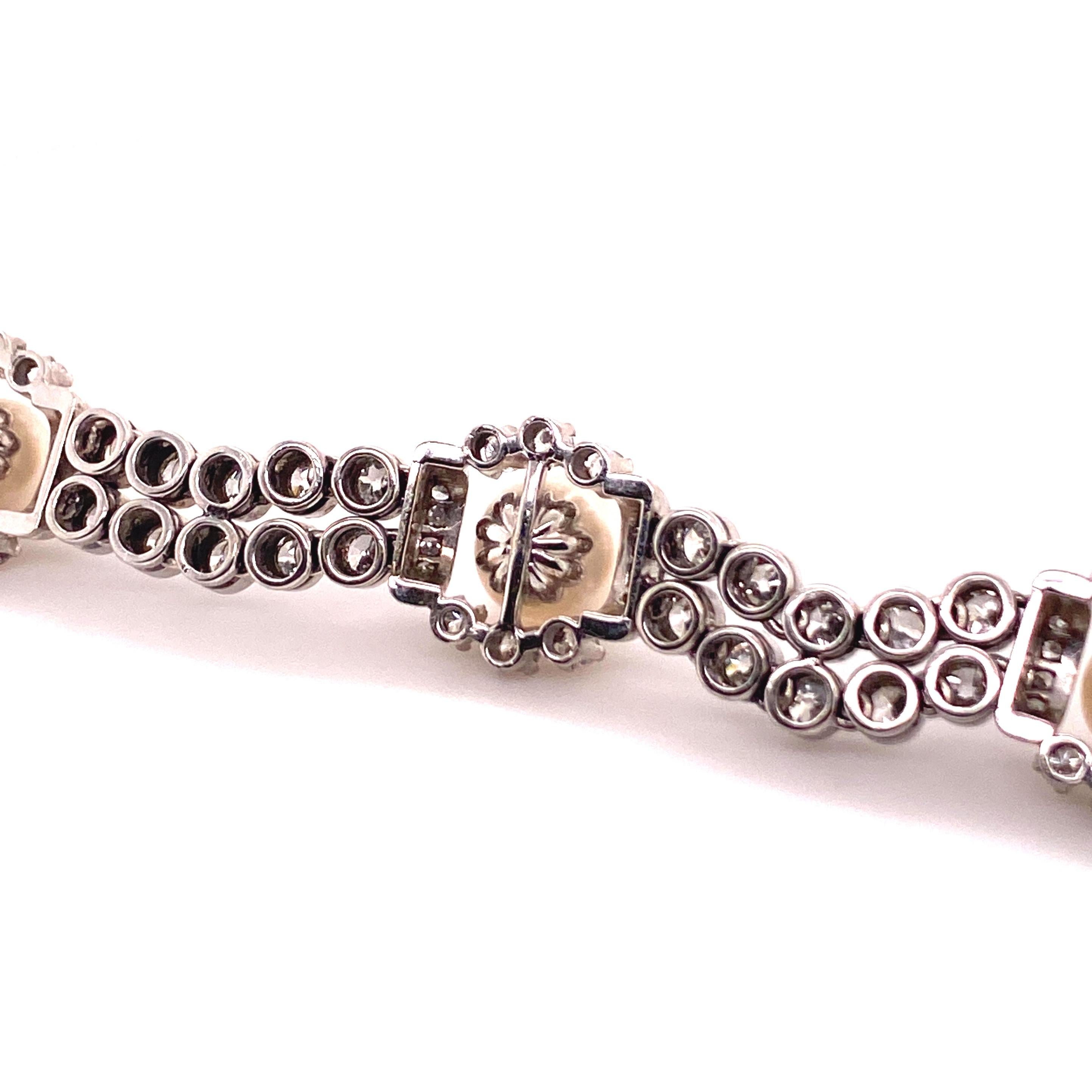 Art Deco Natural Pearl and Diamond Bracelet in 18 Karat White Gold
