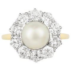 Natural Pearl and Diamond Circular Cluster Ring