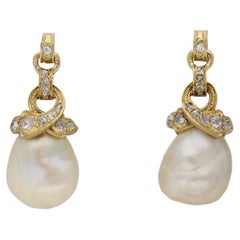 Antique Natural pearl and diamond earrings, circa 1880.