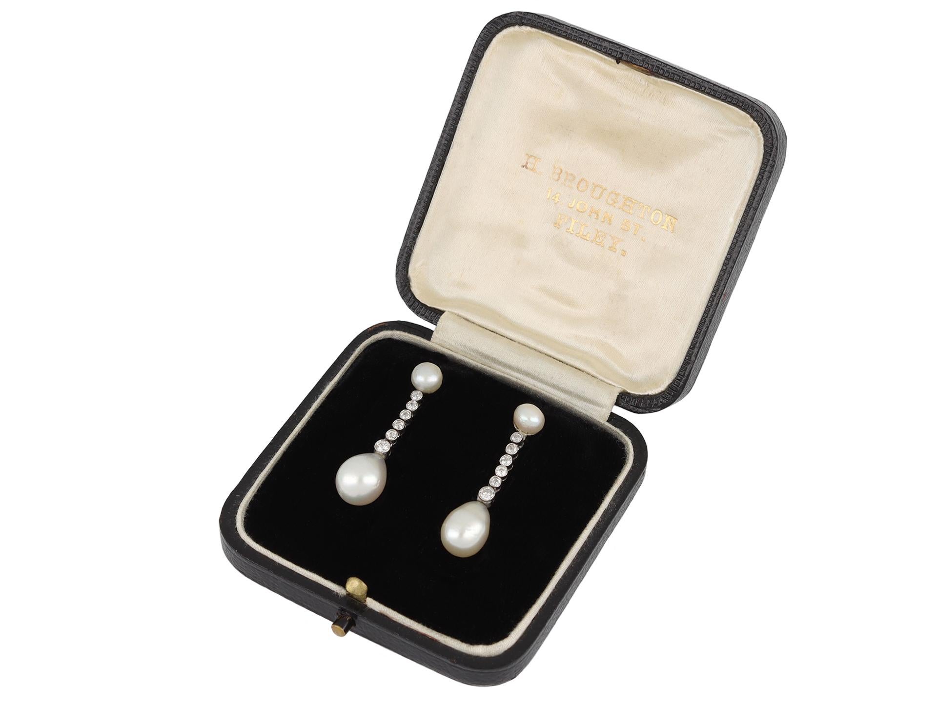 Old European Cut Natural pearl and diamond earrings, circa 1920.  For Sale