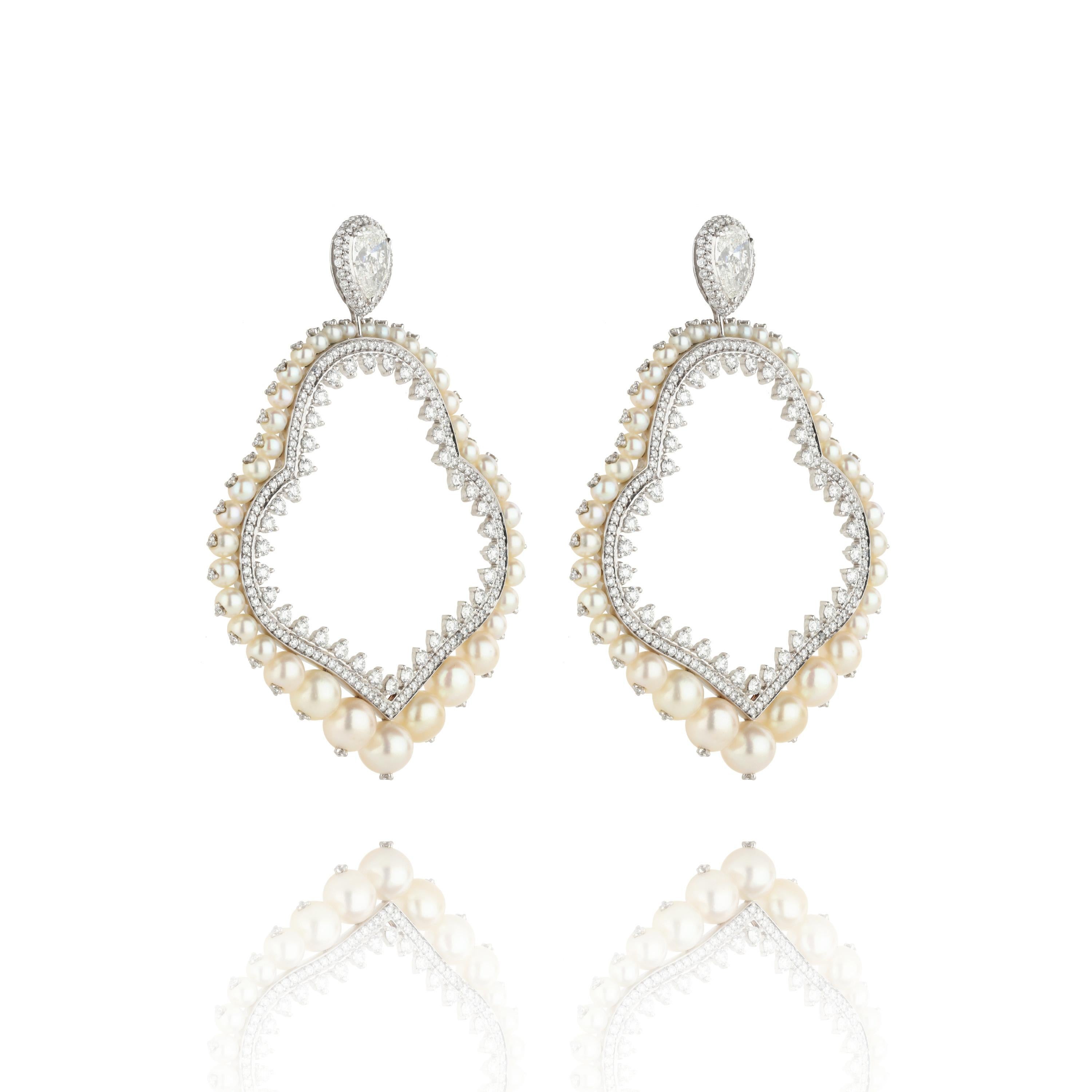 Pear Cut Natural Pearl and Diamond Earrings