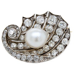 Natural Pearl and Diamond Maritime Brooch, circa 1900, Austrian
