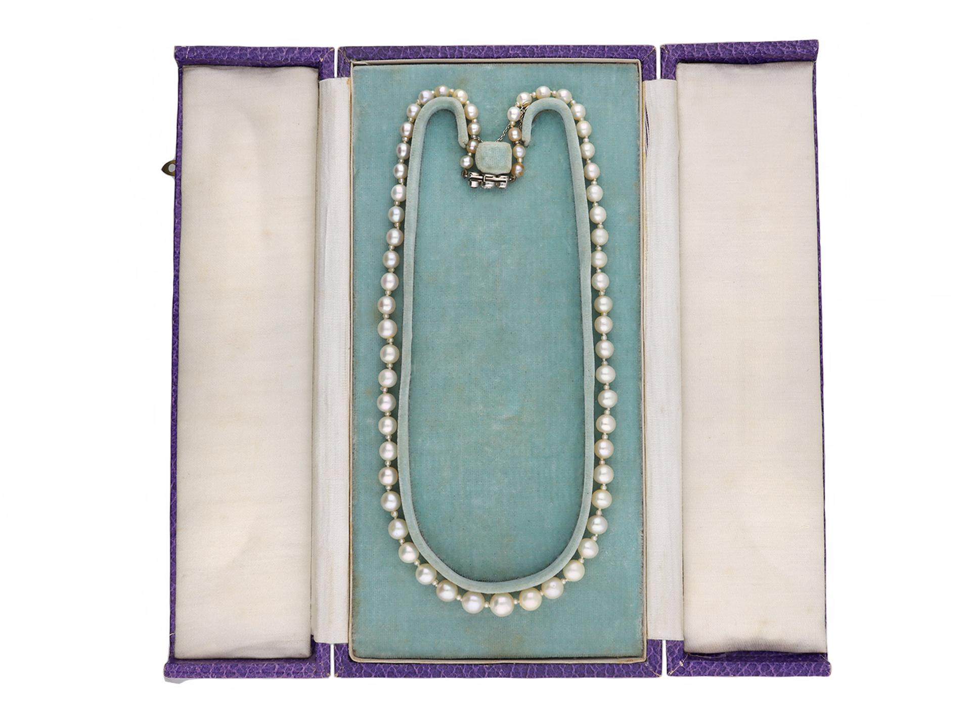 Edwardian Natural pearl and diamond necklace, circa 1910.  For Sale