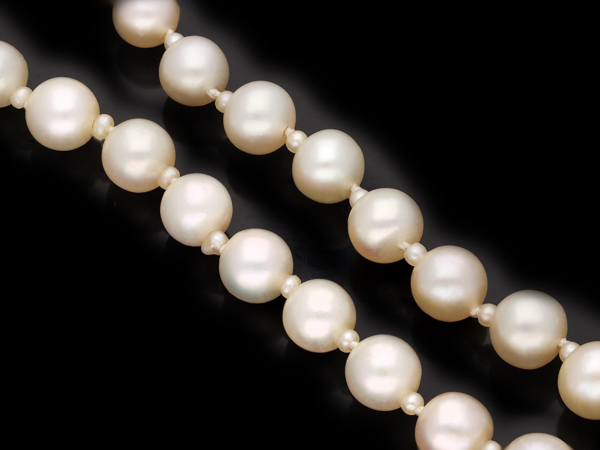 Bead Natural pearl and diamond necklace, circa 1910.  For Sale