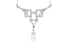 Collier en perles naturelles et diamants, français, vers 1915.