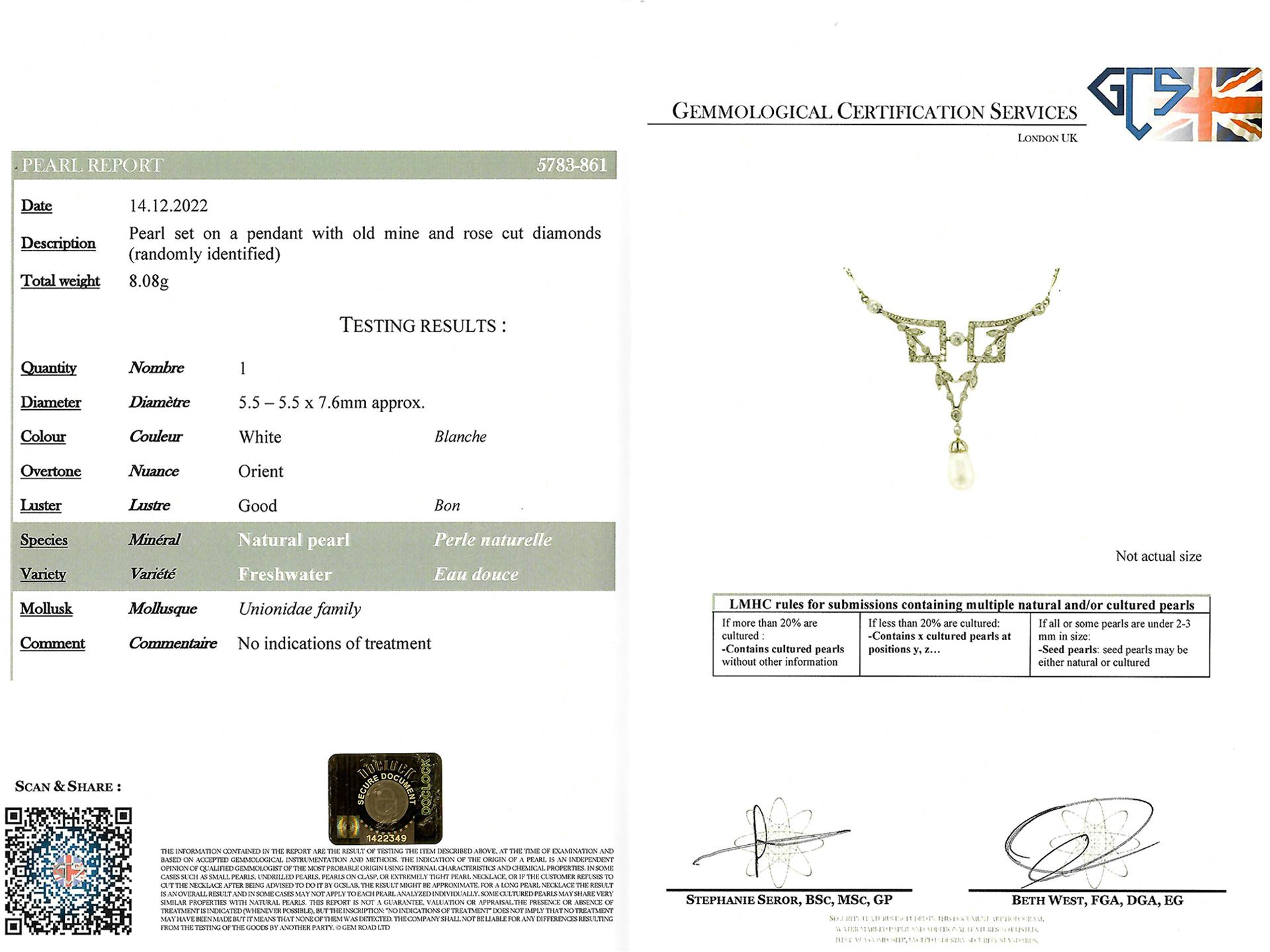 Collier en perles naturelles et diamants, français, vers 1915. Unisexe en vente