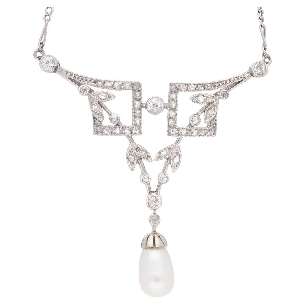 Natural pearl and diamond necklace, French, circa 1915.