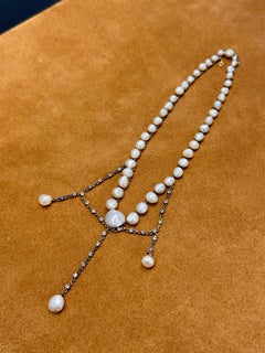 Natural Pearl and Diamond Necklace in 18K Gold with certification