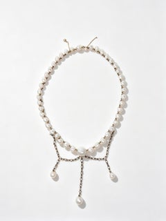 Natural Pearl and Diamond Necklace in 18K Gold with certification