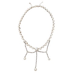 Natural Pearl and Diamond Necklace in 18K Gold with certification