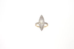 Natural Pearl and Diamond Platinum and Yellow Gold Marquise Ring, circa 1910