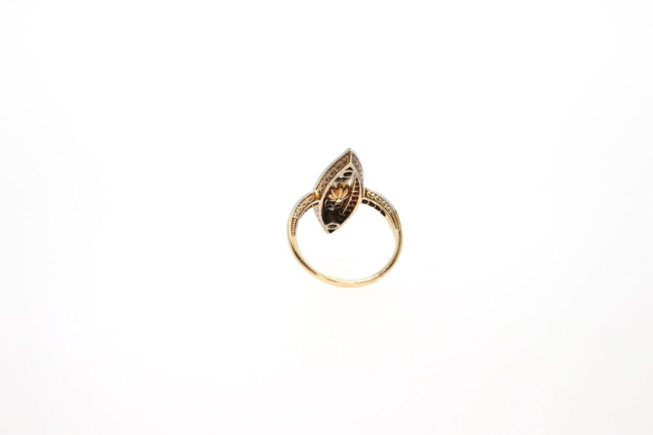Natural Pearl and Diamond Platinum and Yellow Gold Marquise Ring, circa 1910 In Excellent Condition For Sale In Munich, DE