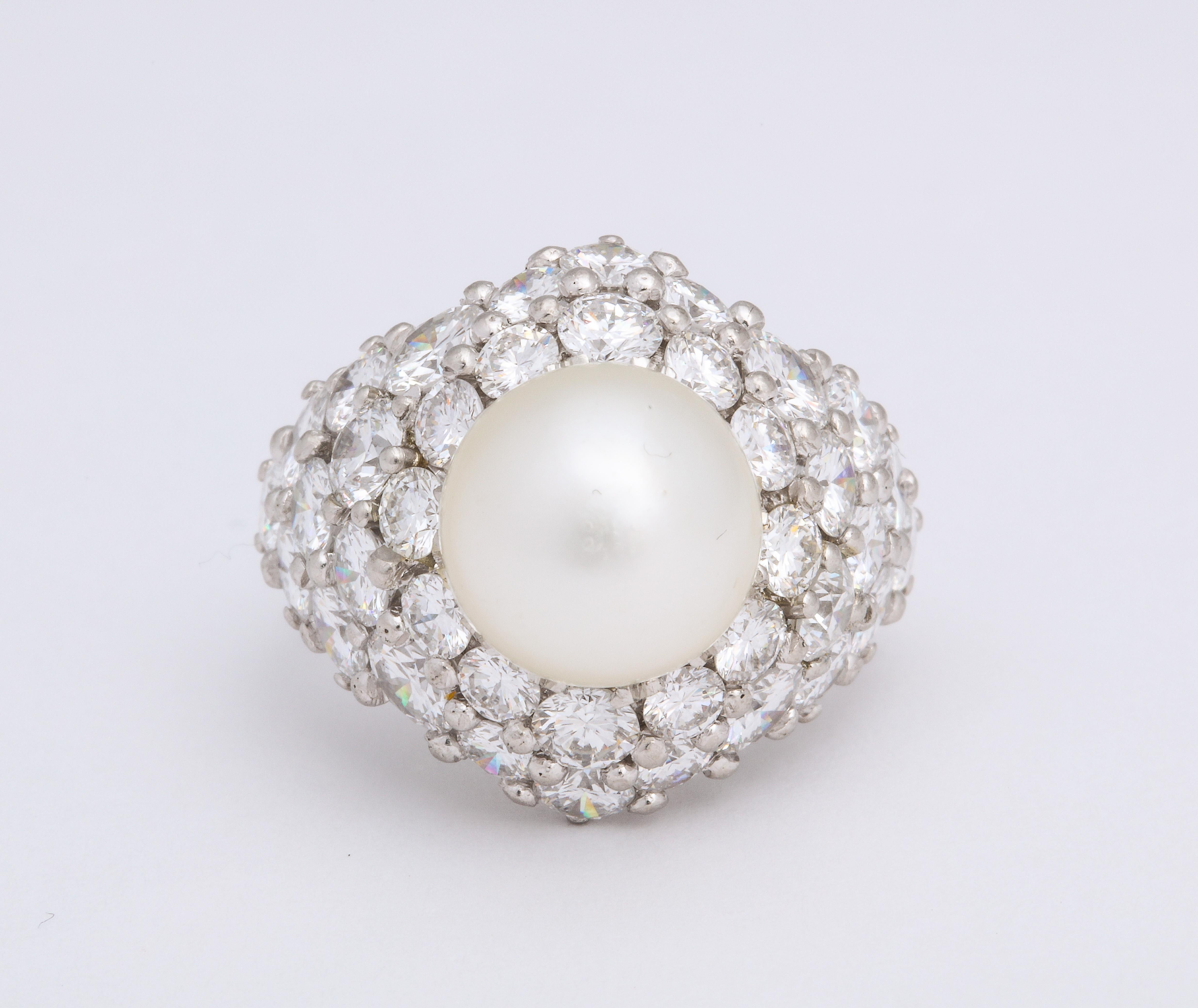 Contemporary Natural Pearl and Diamond Platinum Cocktail Ring For Sale